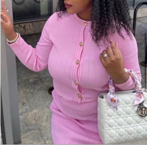 Zara NWT pink coord matching 2 piece skirt and button cardigan set - Picture 16 of 17